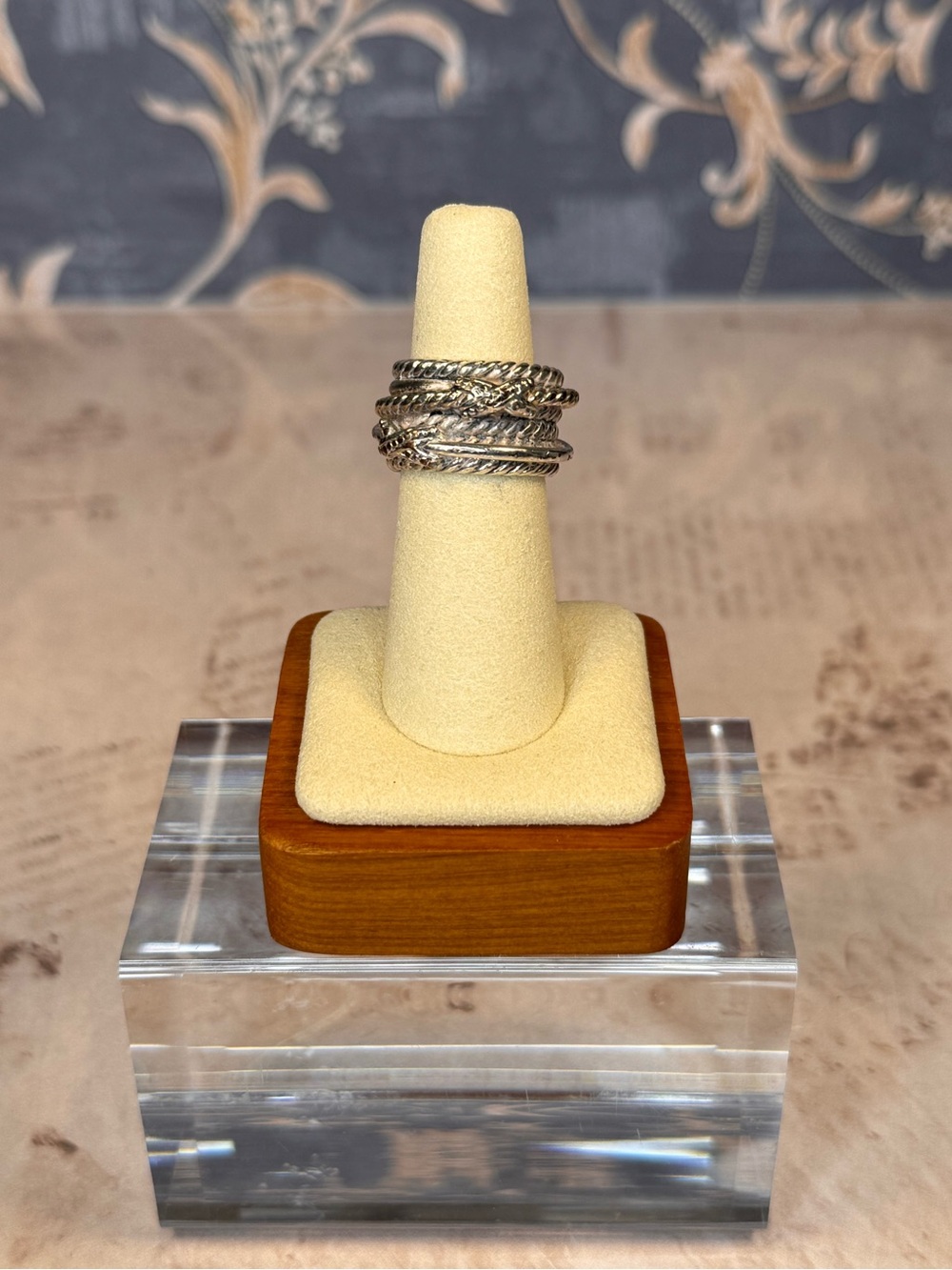 Silver Tone Rope Wrap Statement Ring Size 6.5 Estate Find D11